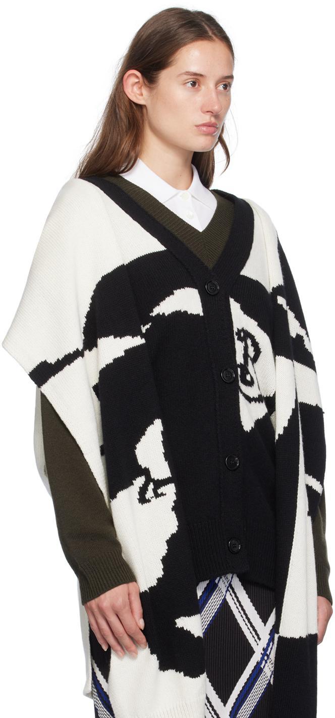 BURBERRY Black & White Ekd Cardigan In Black/chalk Product Image