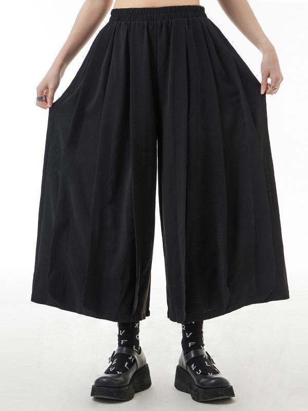 Casual Elasticity Waisted Solid Color Wide Leg Pleated Pants Product Image