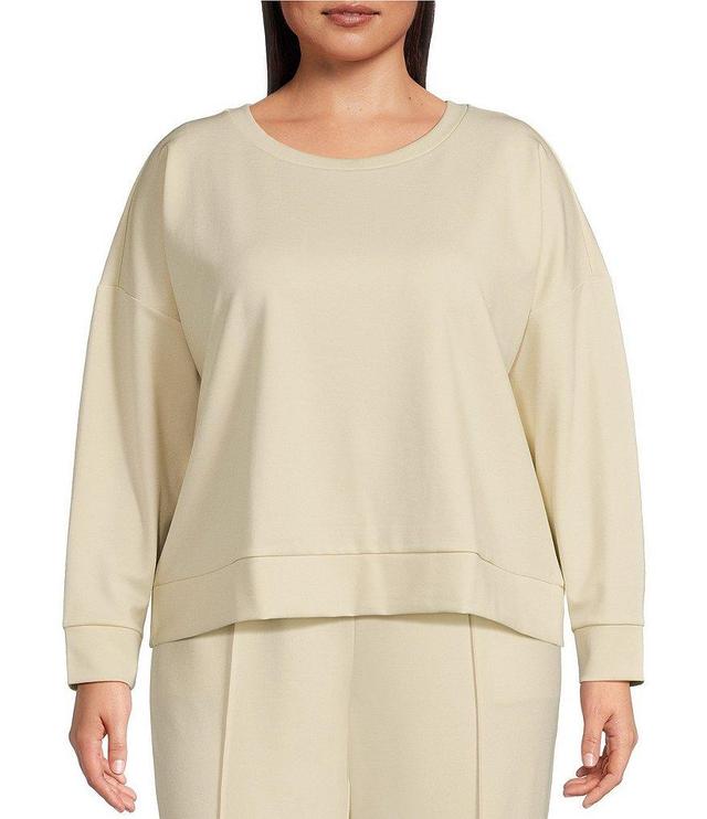 Eileen Fisher Plus Size Tencel™ Lyocell Ponte Knit Round Neck Long Sleeve Boxy Top Product Image