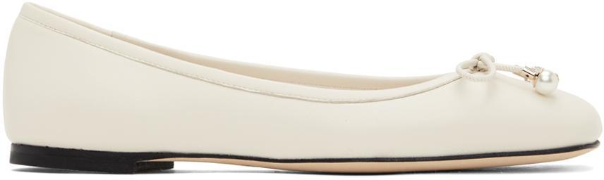 JIMMY CHOO Elme Leather Bow Ballerina Flats In Off White Product Image