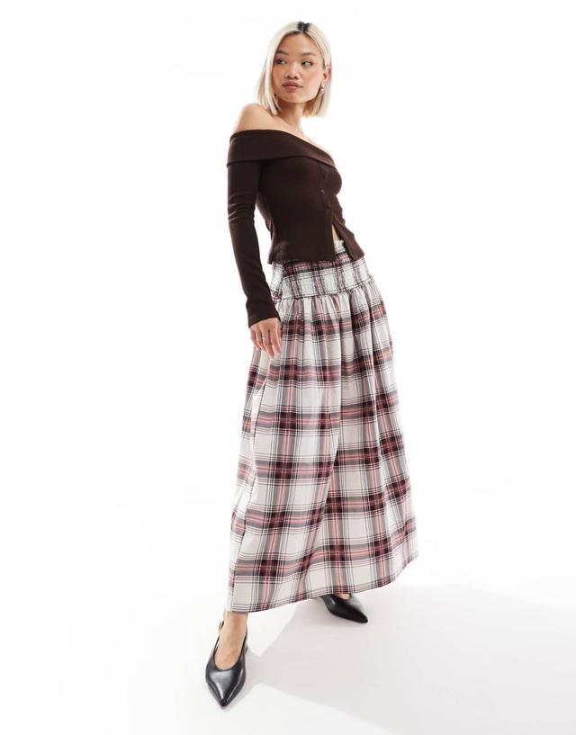 ASOS DESIGN poplin shirred waist maxi skirt in plaid - part of a set Product Image