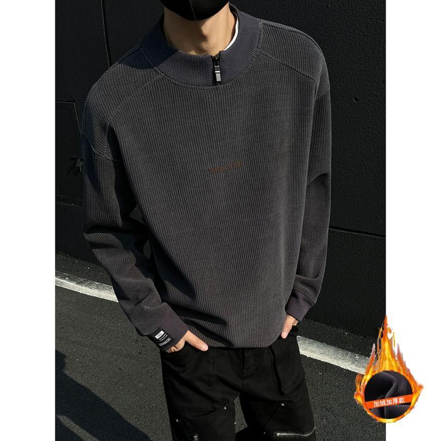 Turtleneck Lettering Ribbed Sweatshirt Product Image