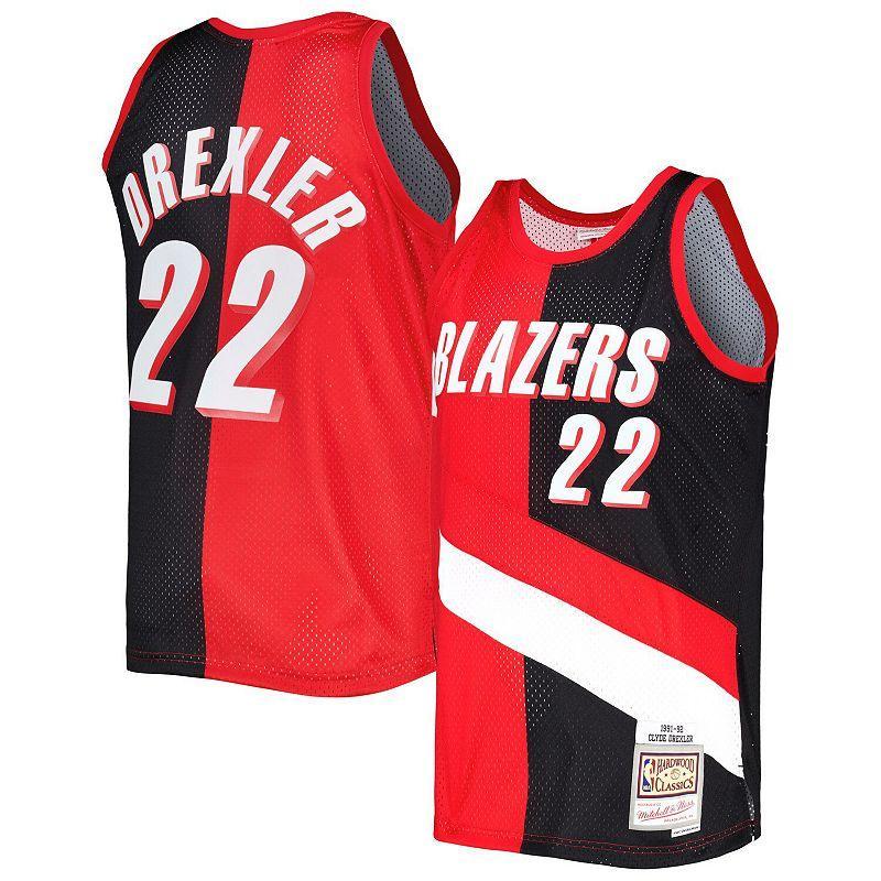 Mens Mitchell & Ness Clyde Drexler /Black Portland Trail Blazers Hardwood Classics 1991-92 Split Swingman Jersey Product Image