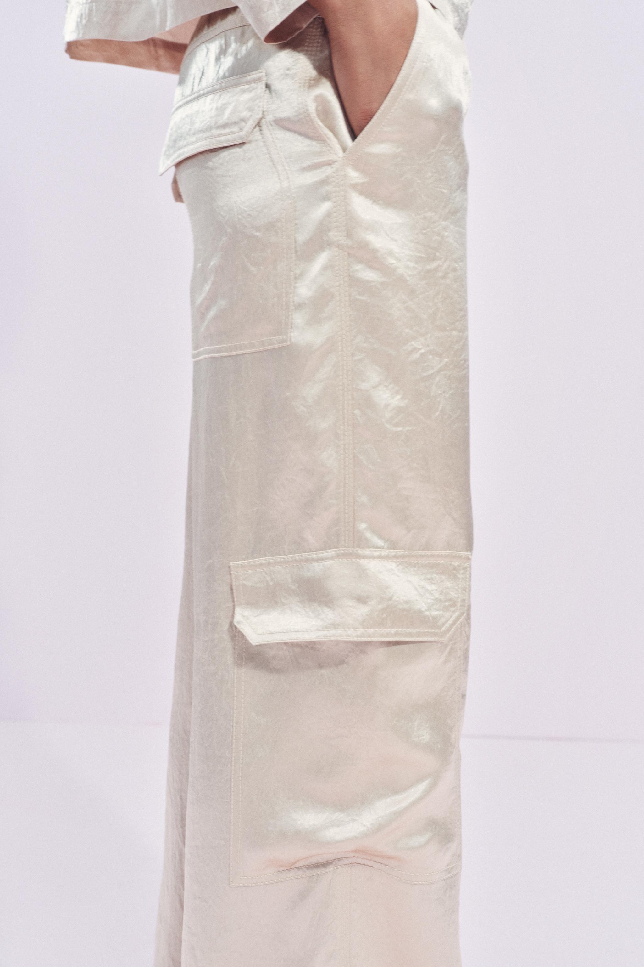 SATIN EFFECT CARGO PANTS ZW COLLECTION Product Image