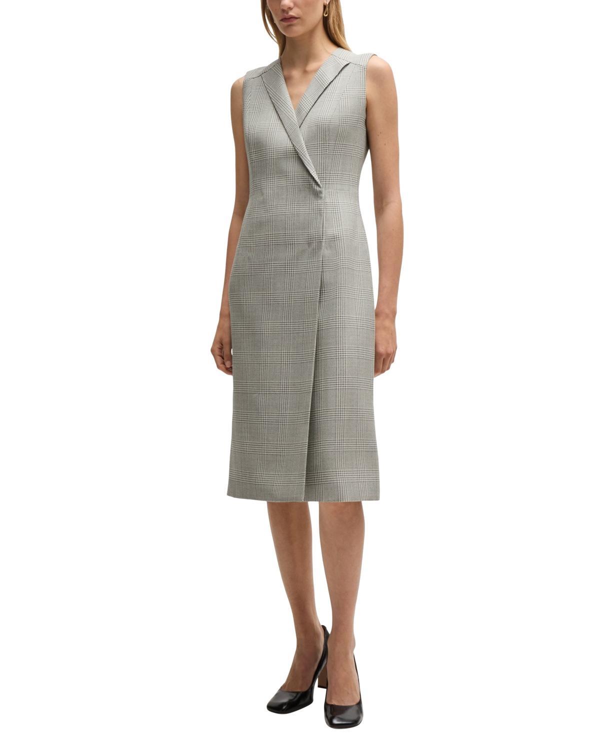 Womens Wrap Front Dress in Checked Virgin Wool Crepe Product Image