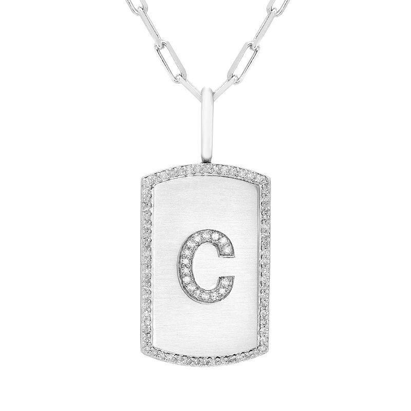 Its Personal Initial Sterling Silver & 1/4 Carat T.W. Diamond Dog Tag Necklace, Womens White Product Image