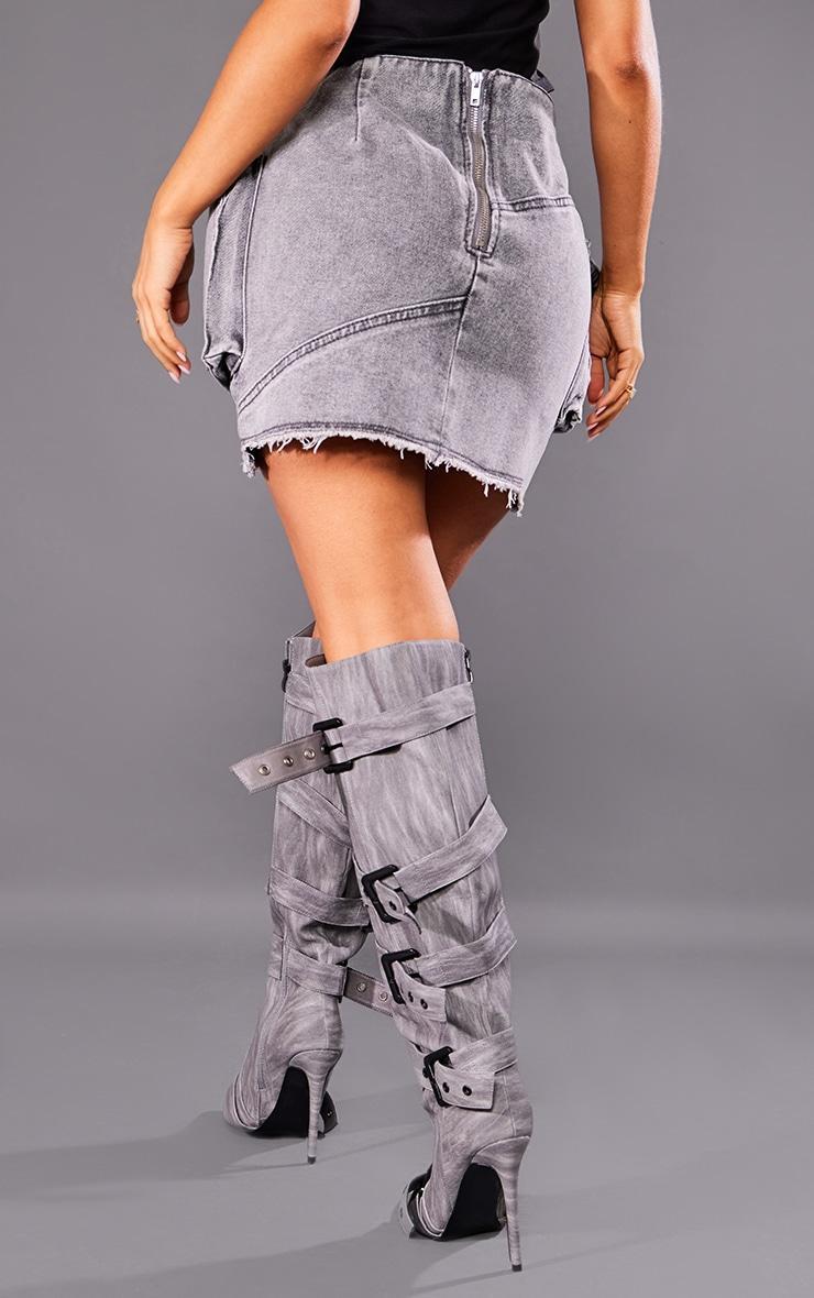 Petite Washed Grey Cargo Pocket Detail Mini Skirt Product Image