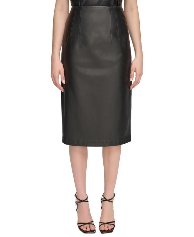 Calvin Klein Womens Faux-Leather Midi Skirt Product Image