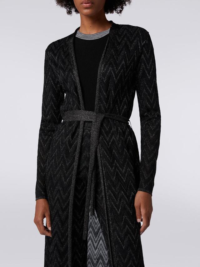 Long cardigan in chevron knit with lurex Black | Missoni Product Image