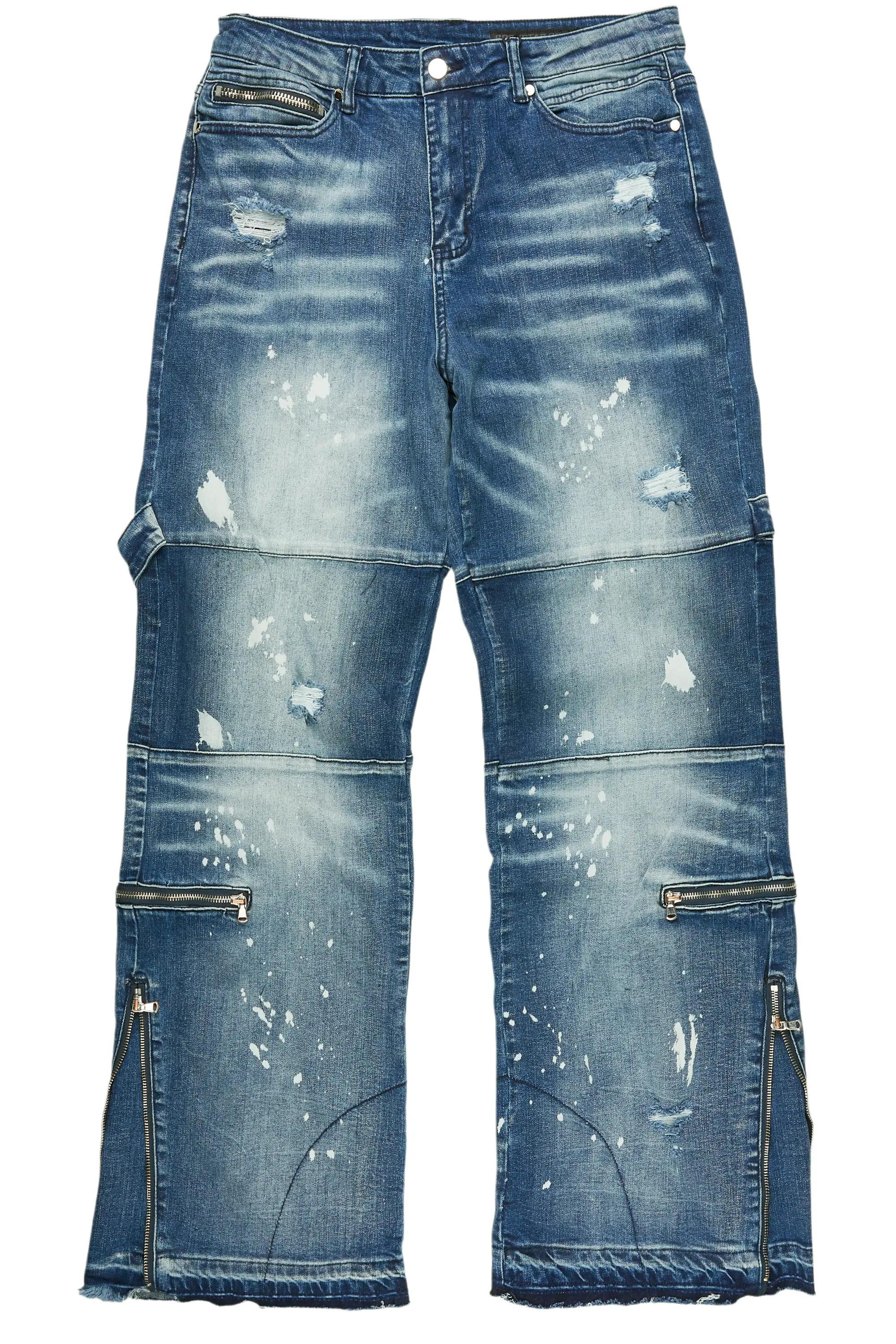 Grib Blue Bleach Baggy Jeans Male Product Image