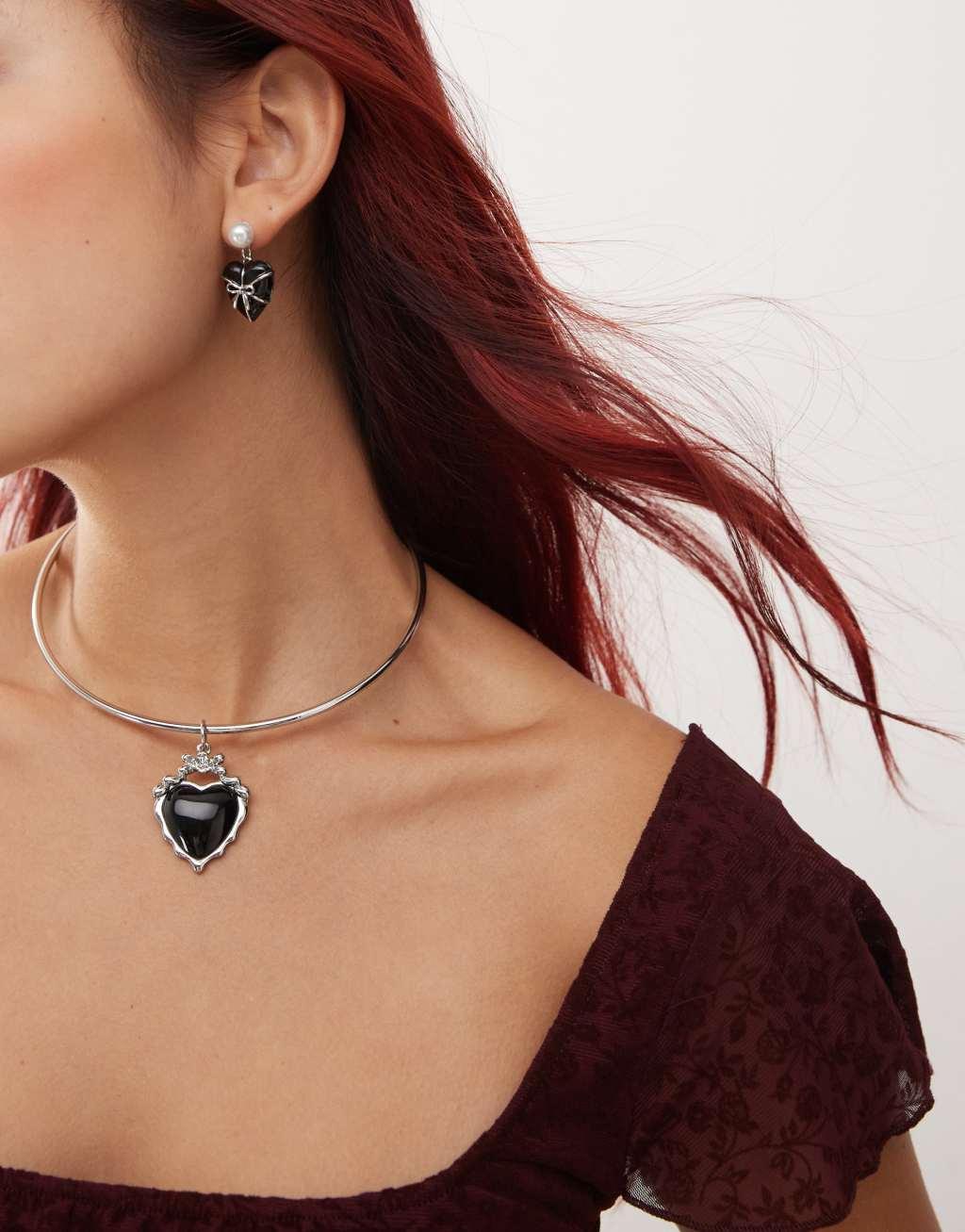 Reclaimed Vintage choker necklace with black heart pendant Product Image