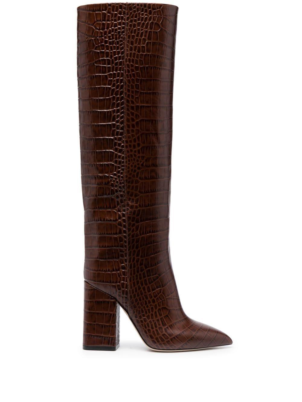 PARIS TEXAS 100mm Crocodile-effect Leather Knee-high Boots In Brown product image