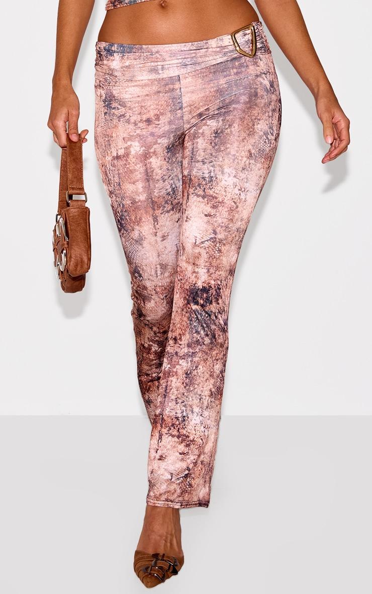 Multi Muted Snake Print Foldover Metal Detail Skinny Flare Pants Product Image