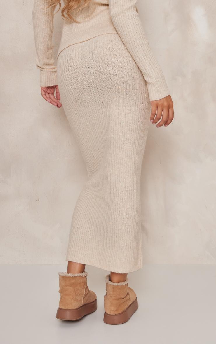 Oatmeal Luxe Knit Low Rise Midaxi Skirt Product Image