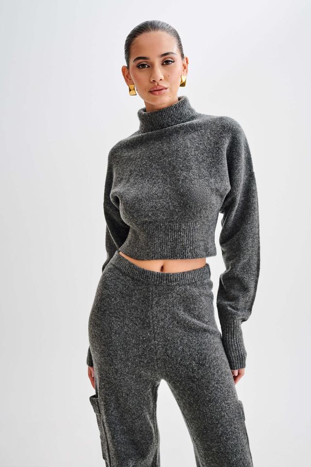 Darius Turtleneck Knit Crop Top - Charcoal Marle Product Image