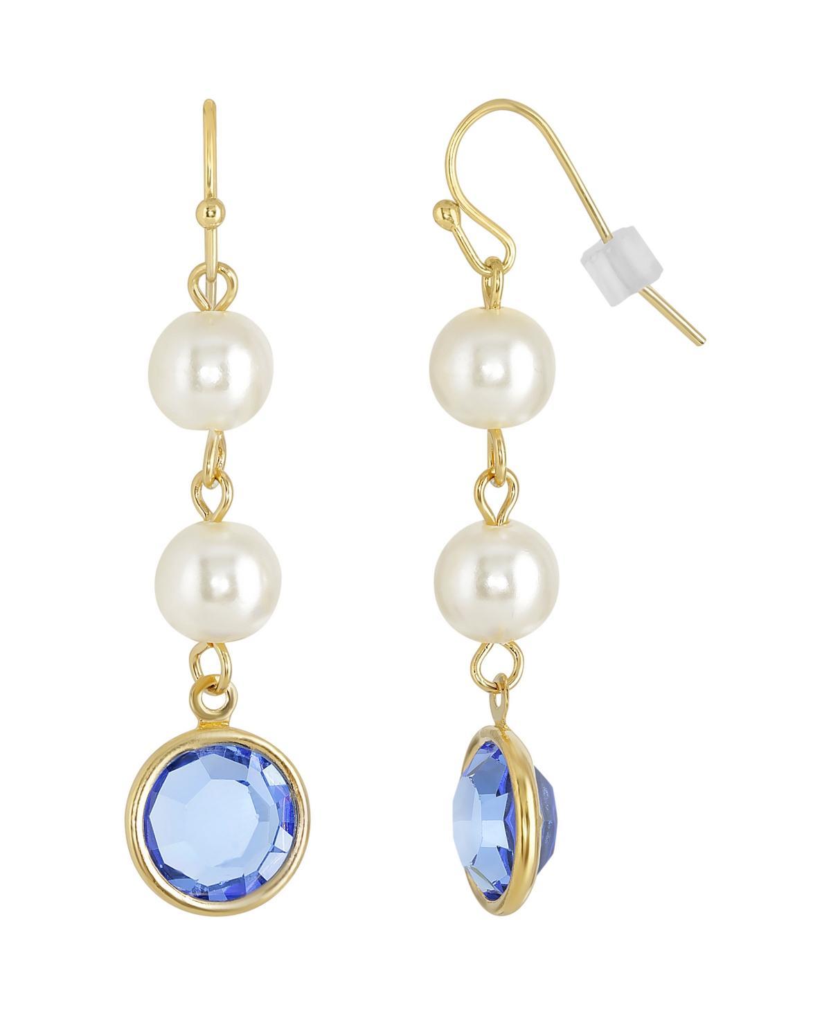 1928 Gold Tone Simulated Pearl & Crystal Drop Earrings, Womens, Blue Product Image