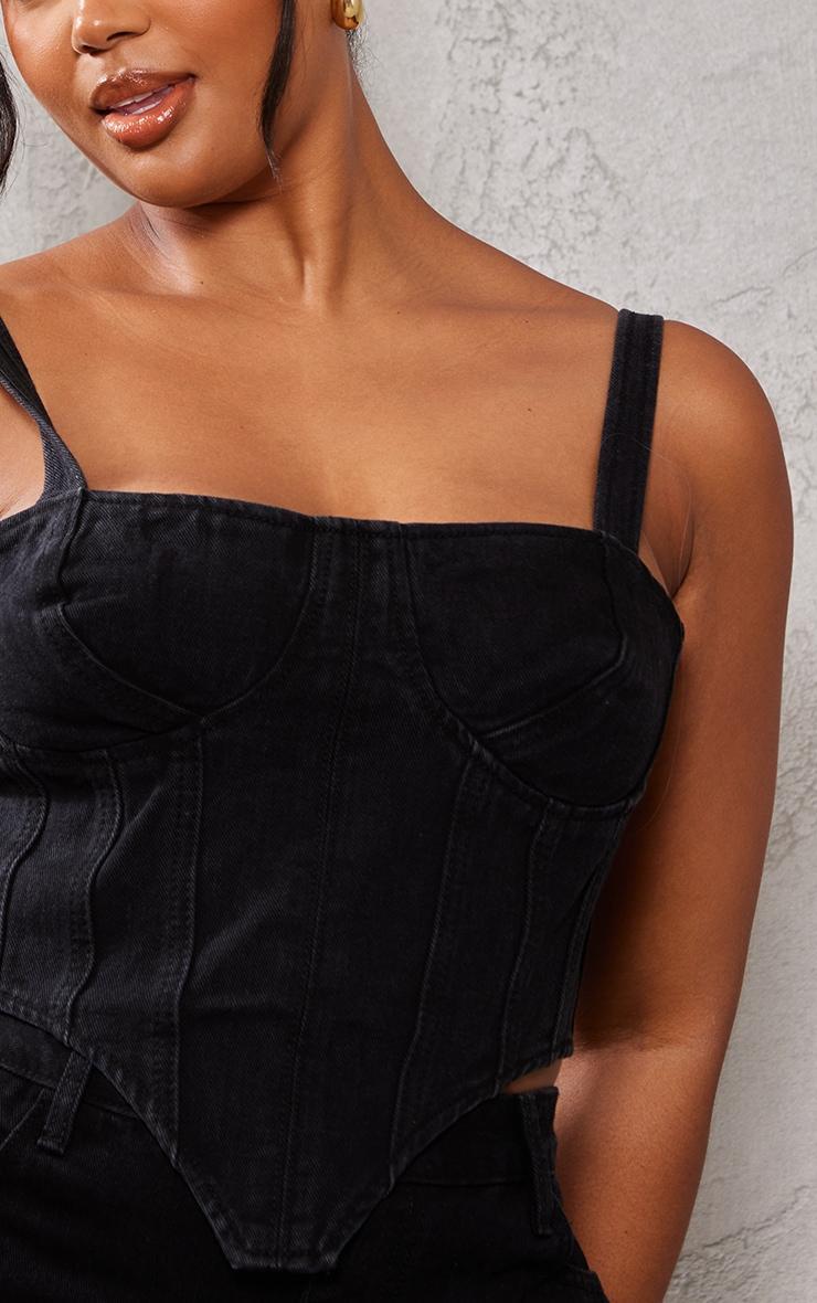 Plus Washed Black Acid Wash Denim Corset Product Image