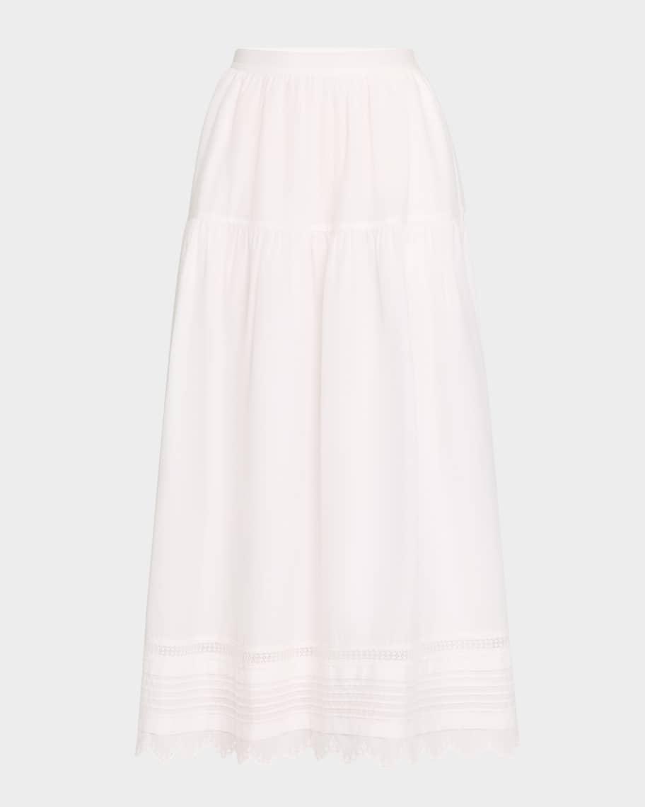 Tilda Pintuck Scalloped Cotton Midi Skirt Product Image