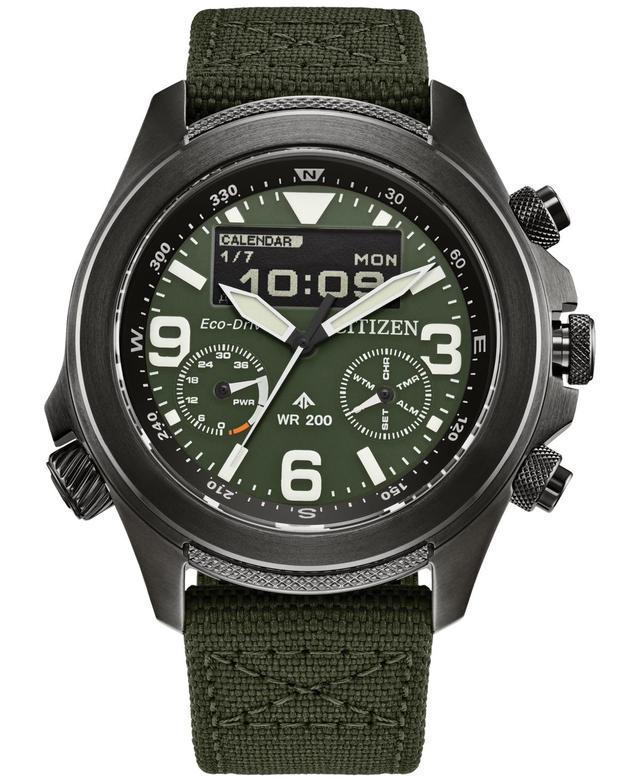 Citizen Mens Eco WR200 Chronograph Green Fabric Strap Watch Product Image