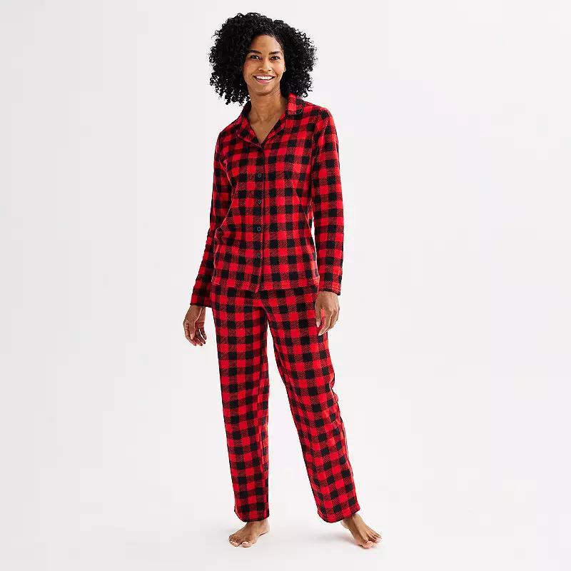 Petite Jammies For Your Families Merry & Bright Buffalo Plaid Notch Pajama Top & Pajama Bottoms Set, Womens Product Image