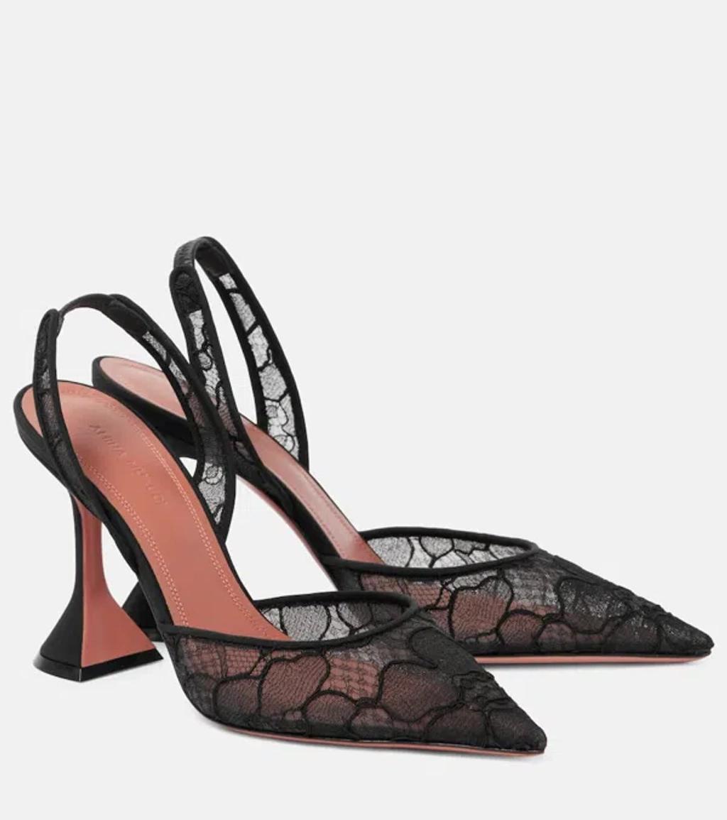 AMINA MUADDI Holli 95 Lace Slingback Pumps In Lace Black Product Image