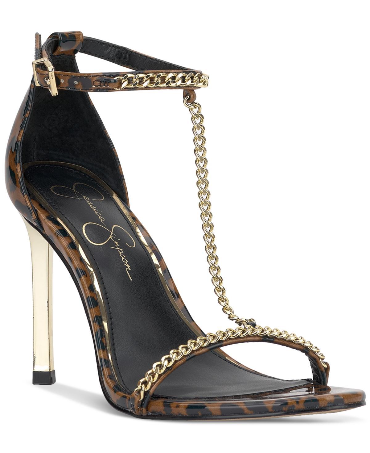 Jessica Simpson Womens Qiven T-Strap Chain Heeled Dress Sandals Product Image