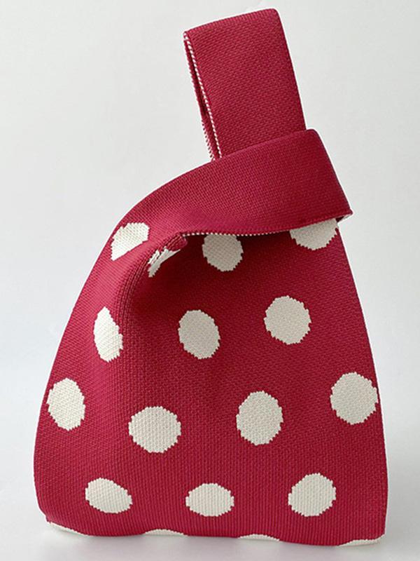 Contrast Color Polka-Dot Split-Joint Woven Bags Handbags Product Image