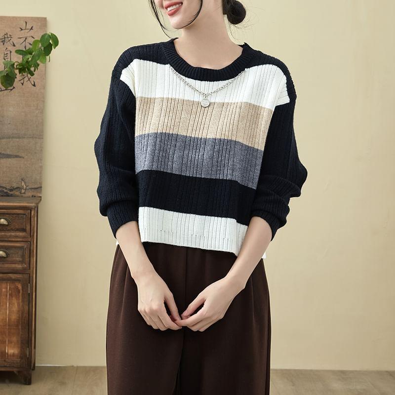 Crew Neck Color Block Sweater Product Image