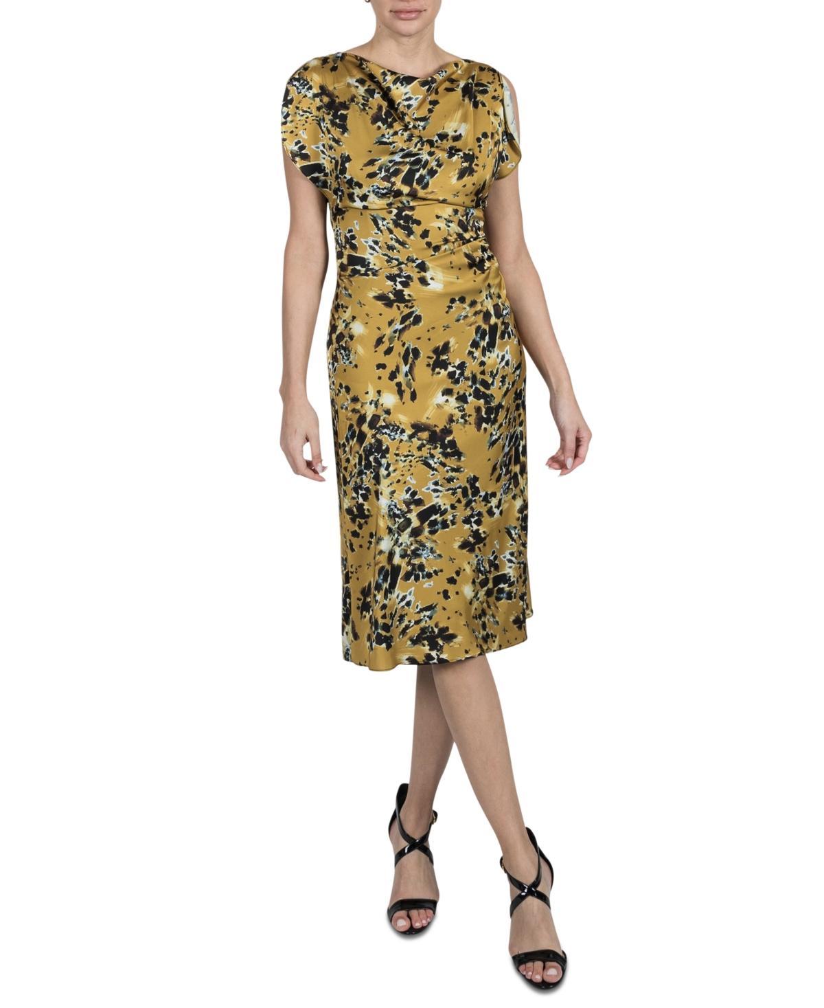 julia jordan Womens Printed Cowl-Neck Short-Sleeve Satin Dress Product Image