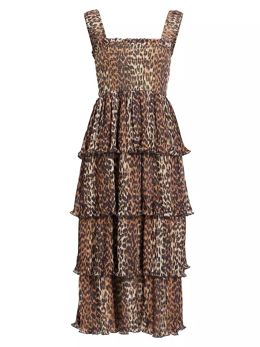 Leopard Smocked Flounce Midi-Dress Product Image