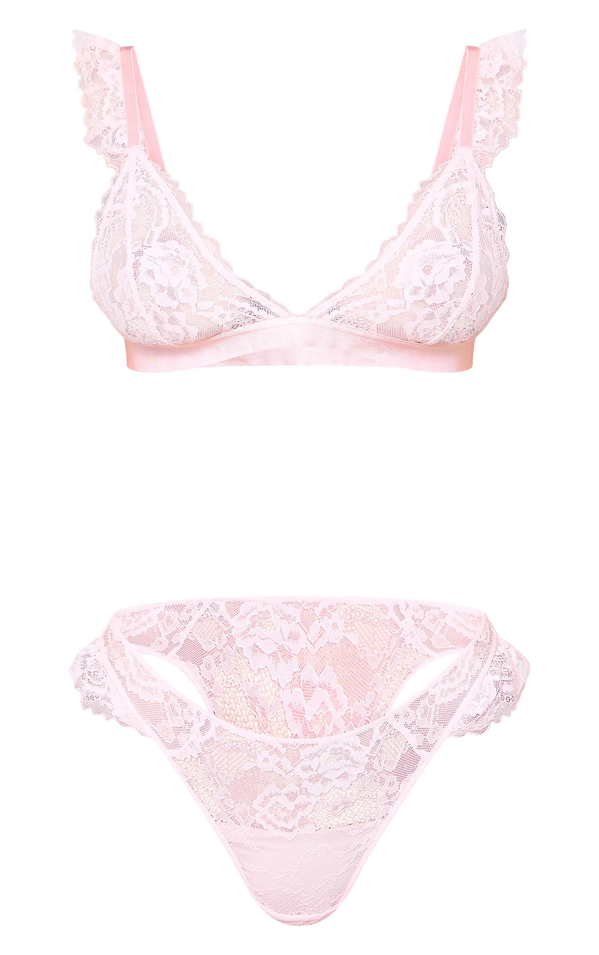 Dusty Pink Lace Frill Lingerie Set Product Image