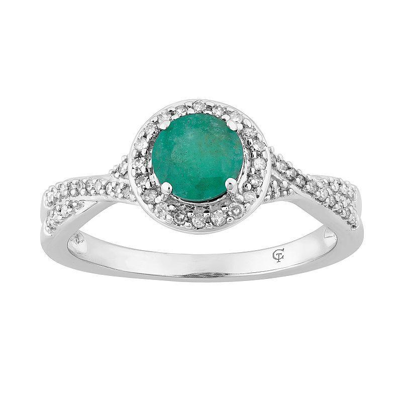 10k White Gold Emerald & 1/4 Carat T.W. Diamond Halo Ring, Womens 10k Whgold Product Image