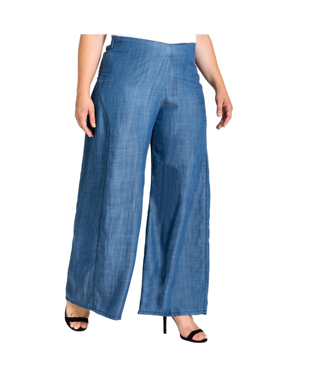 Womens Plus Size Wide Leg Denim Tencel Palazzo Pants Product Image