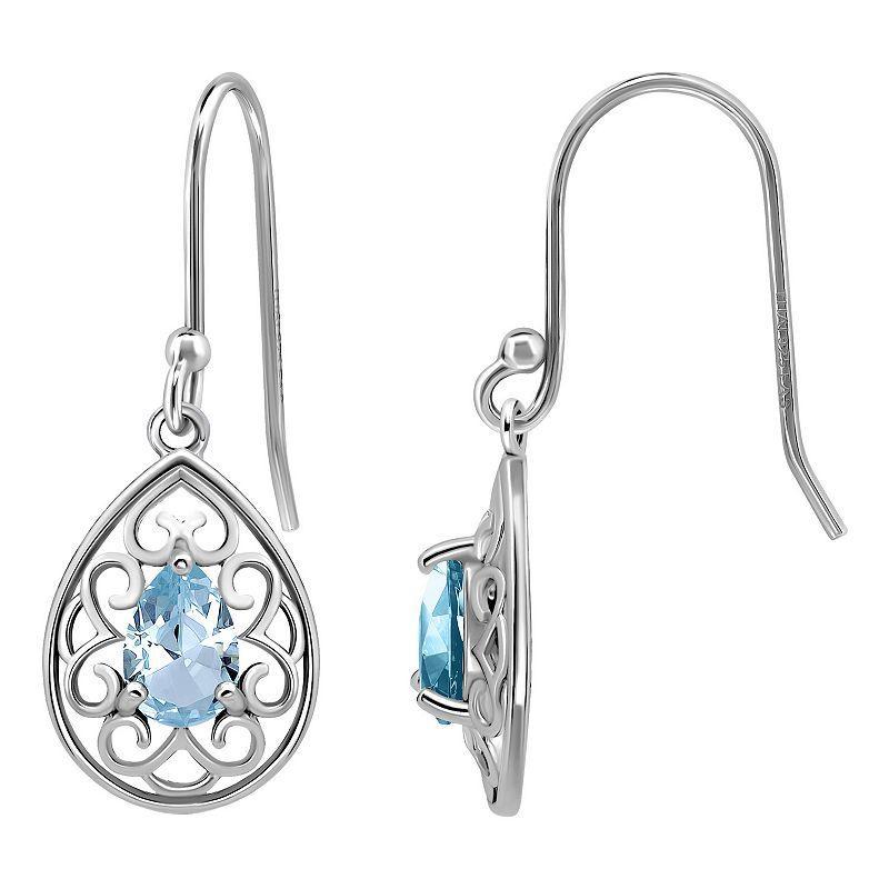 Aleure Precioso Sterling Silver Pear Shaped Gemstone Drop Earrings, Womens, Silver Tone Blue Product Image