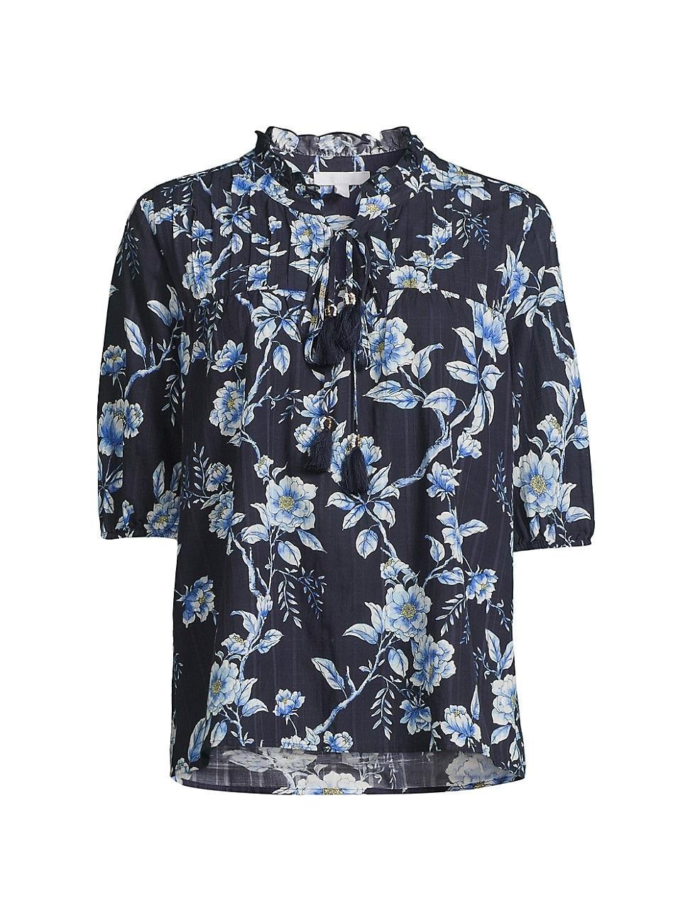 Womens Magnolia Floral Pleated Cotton-Blend Blouse product image