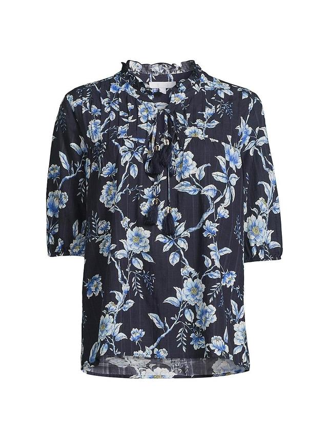 Womens Magnolia Floral Pleated Cotton-Blend Blouse Product Image