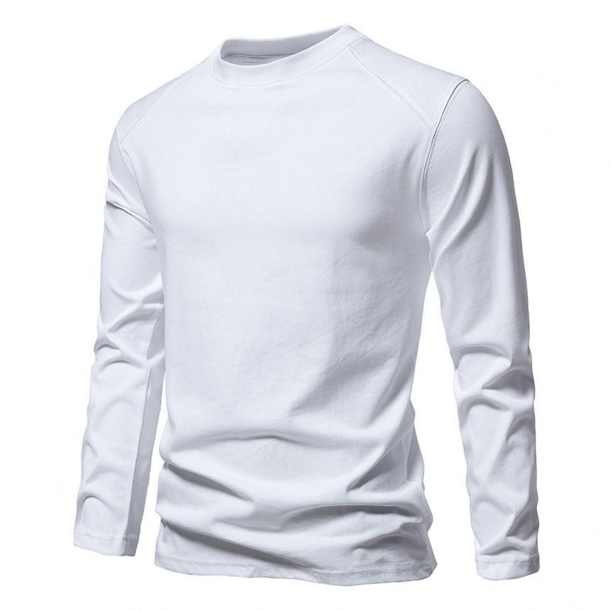 Long-Sleeve Crew Neck Plain T-Shirt Product Image