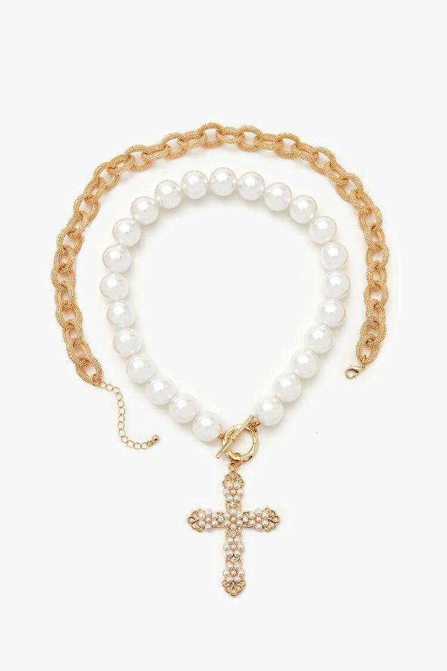 Faux Pearl Cross Necklace Set | Forever 21 Product Image