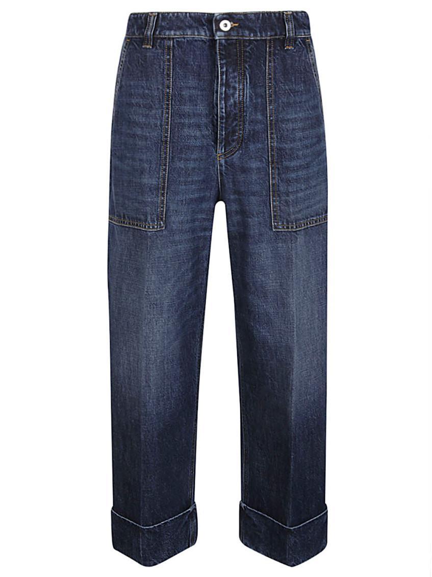 Wide Leg Denim Cotton Jeans In Blue For Women | Ss24 Collection In Dark Blue Product Image