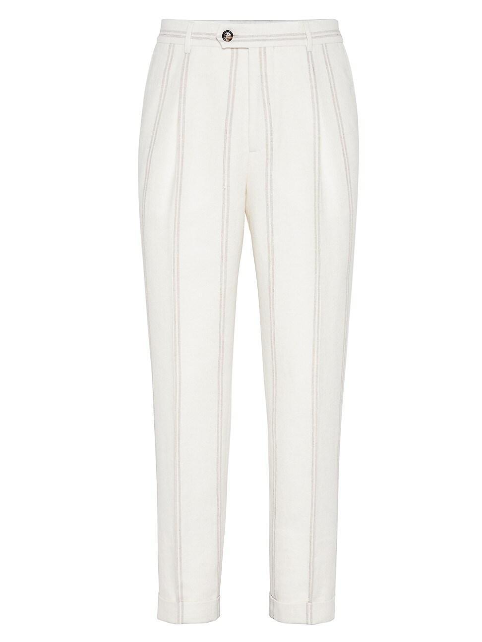 Mens Linen, Wool And Silk Double Chalk Stripe Leisure Fit Trousers With Pleat Product Image