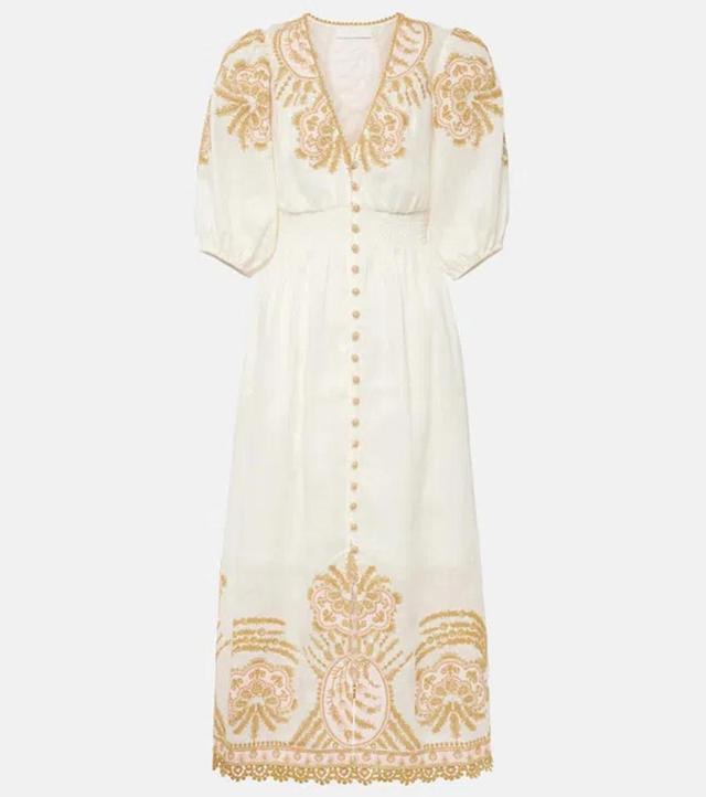 ZIMMERMANN Waverly Embroidered Linen Maxi Dress In Beige Product Image