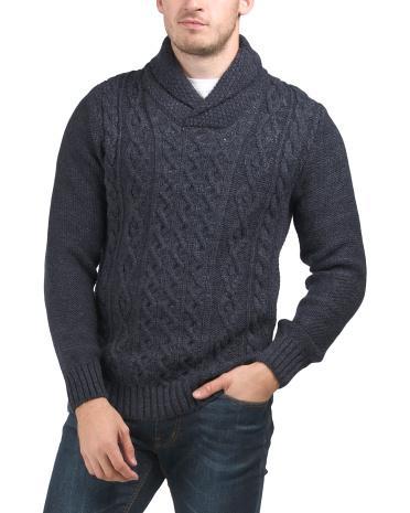 Wool Blend Cable Shawl Sweater for Men | Acrylic/Wool Product Image