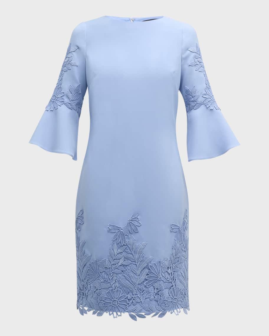 Lace-Trim Bell-Sleeve Crepe Midi Dress Product Image