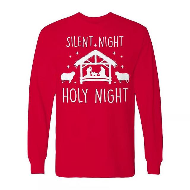 Mens Christmas Silent Night Holy Night Long Sleeve Graphic Tee Product Image