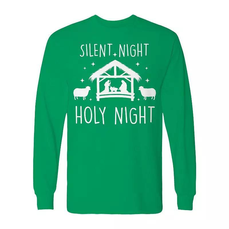 Mens Christmas Silent Night Holy Night Long Sleeve Graphic Tee Product Image