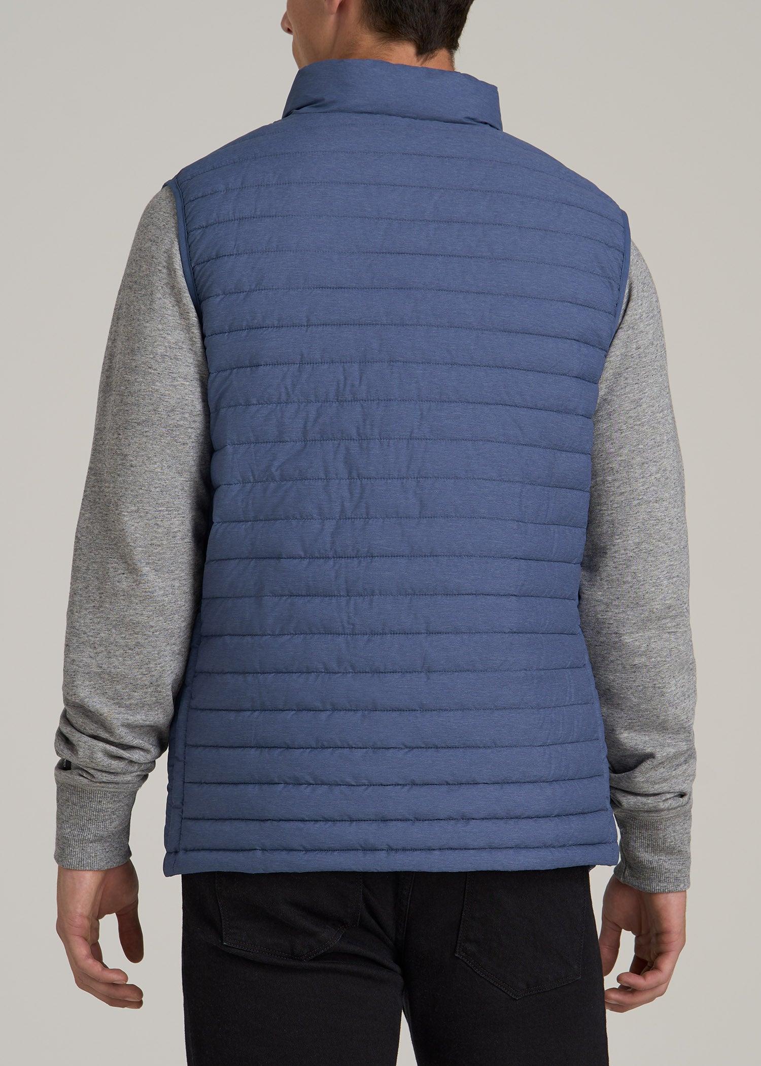 Tall Men's Packable Puffer Vest in Steel Blue Male Product Image