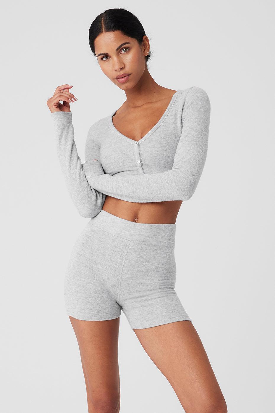 Alolux Cropped Me Time Cardigan - Athletic Heather Grey Product Image