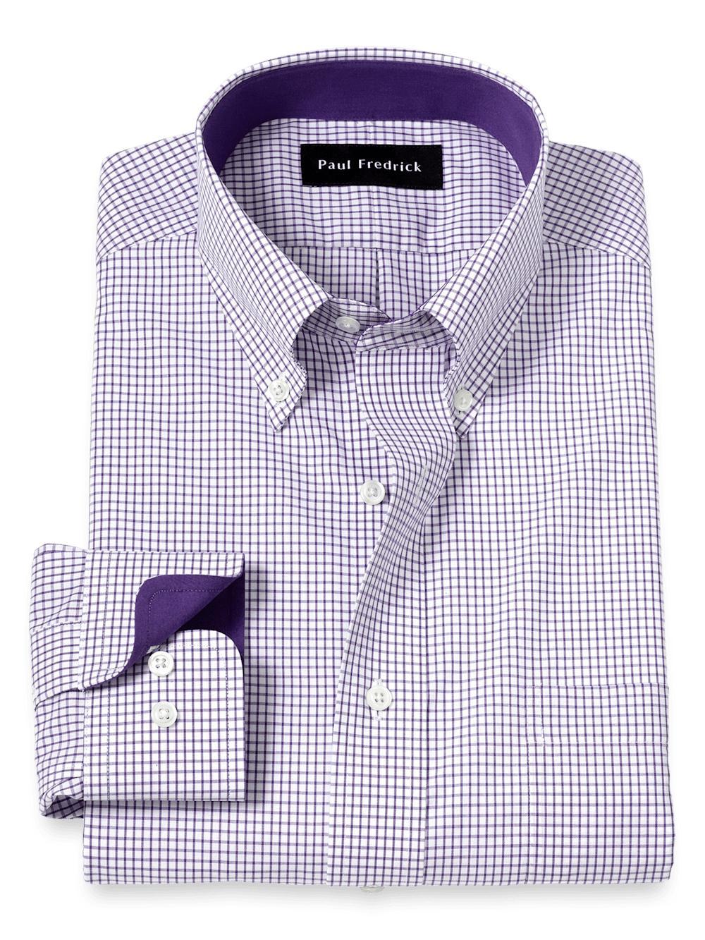 Non-Iron Cotton Check Dress Shirt With Contrast Trim - Purple/white Product Image