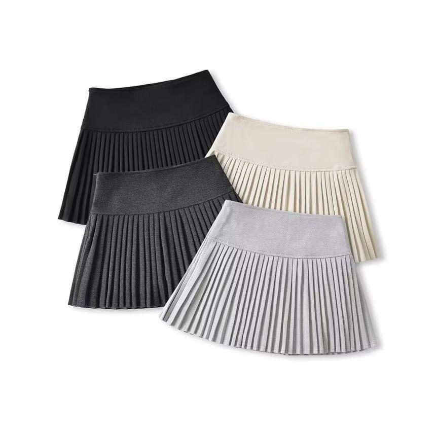 High Rise Plain Mini A-Line Pleated Skirt Product Image