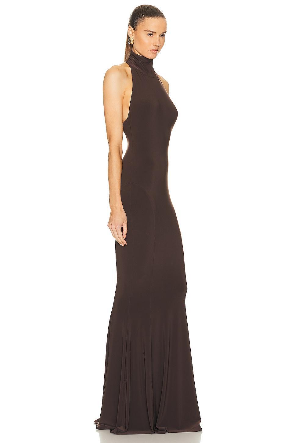 Norma Kamali Halter Turtleneck Fishtail Gown Chocolate. (also in L, M). Product Image